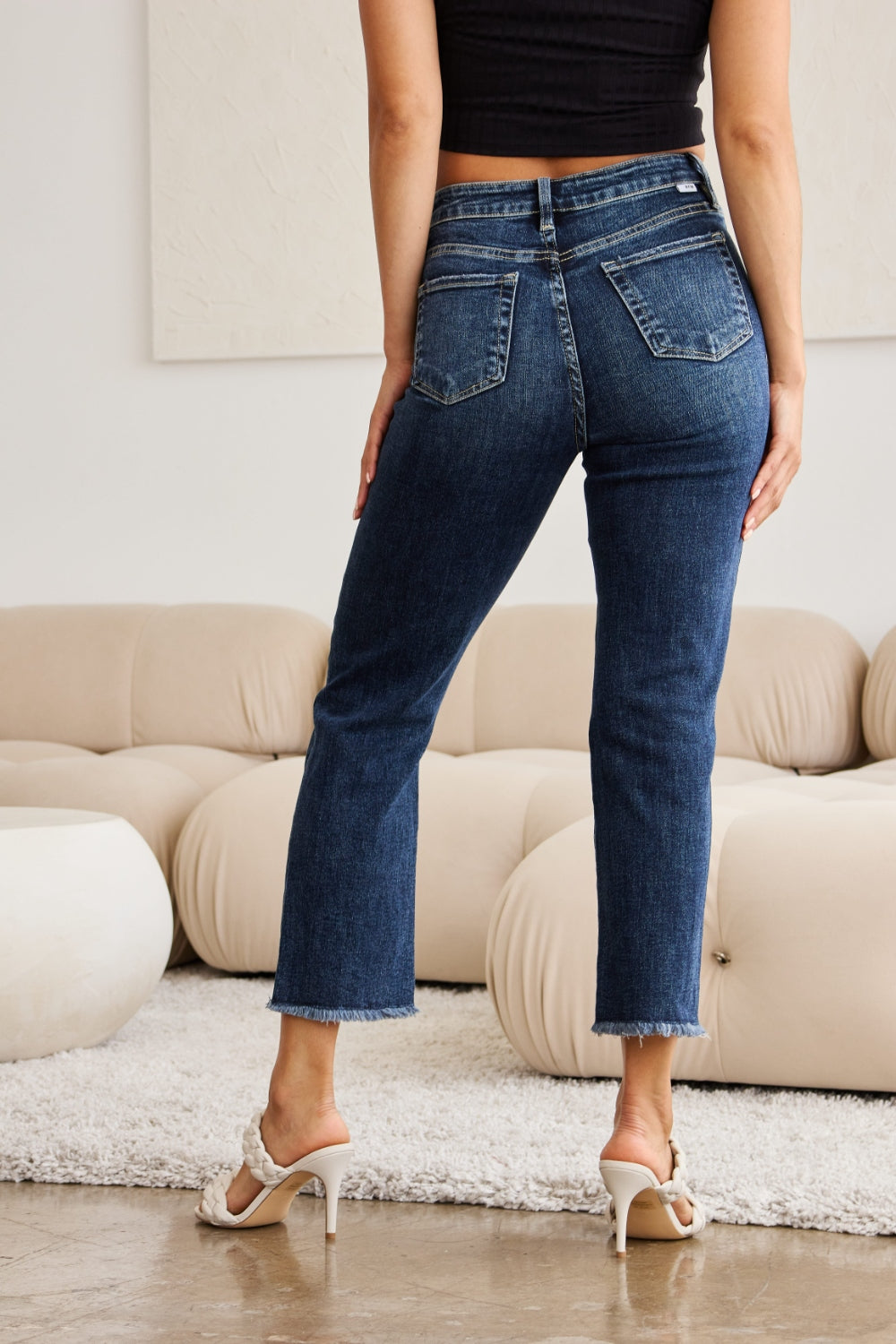 Crop Dylan: Tummy Control Distressed High Waist Raw Hem Jeans | Jeans - CHANELIA
