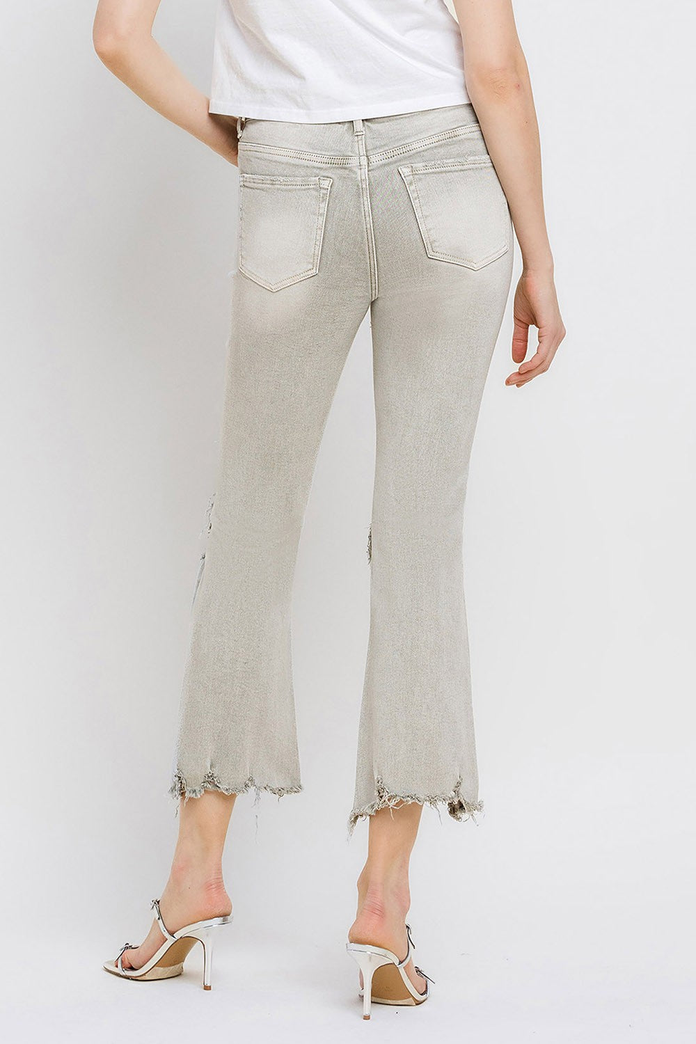 Distressed Raw Hem Cropped Flare Jeans | Jeans - CHANELIA