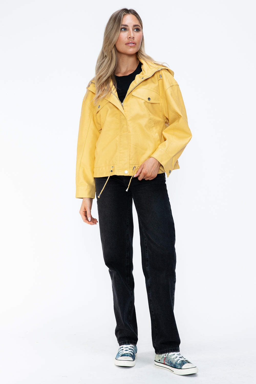 Full body view with Empress of Elegance yellow jacket