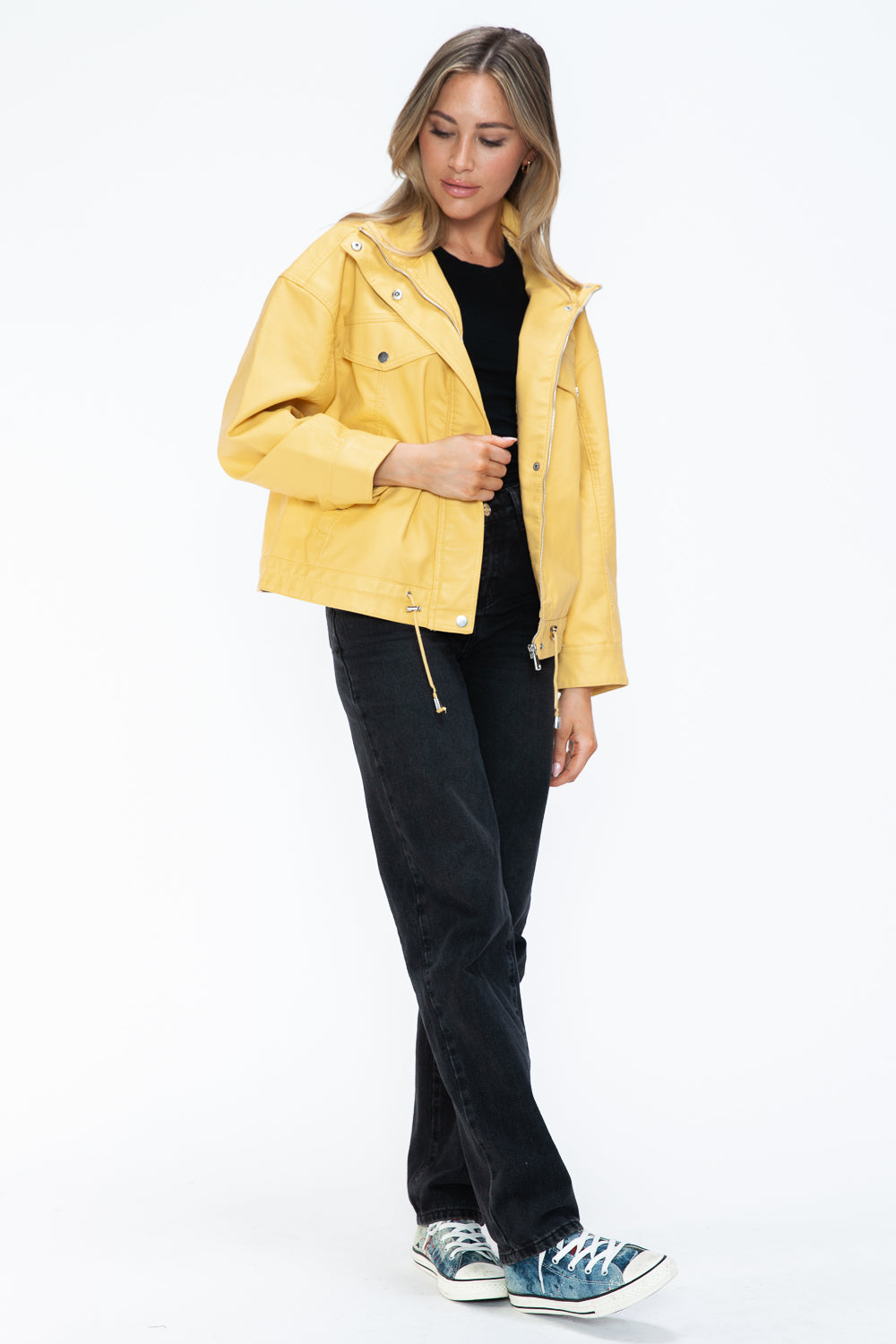 Full body view with Empress of Elegance yellow jacket