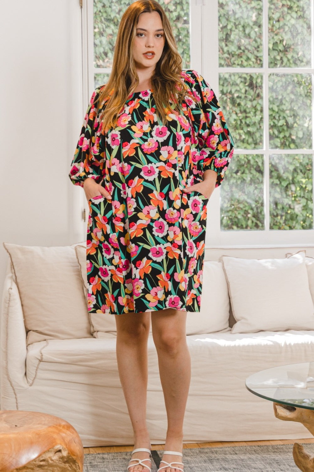 Floral Puff Sleeve Mini Dress | Dress - CHANELIA