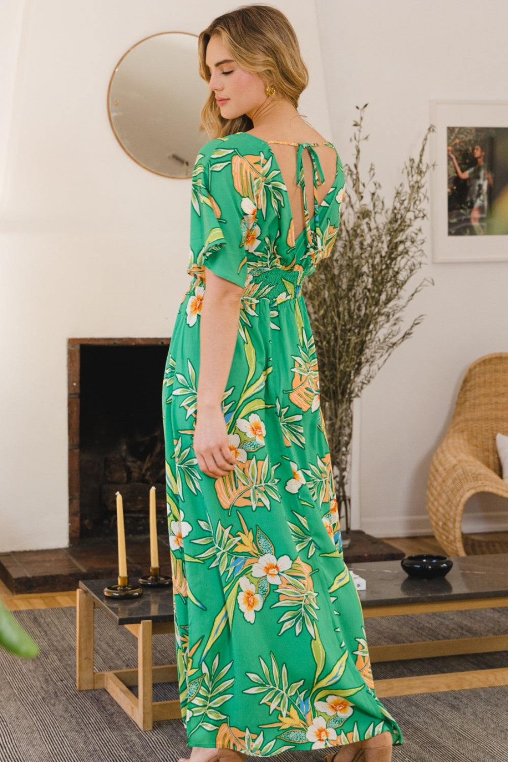 Floral Smocked Tied Back Maxi Dress | Dress - CHANELIA