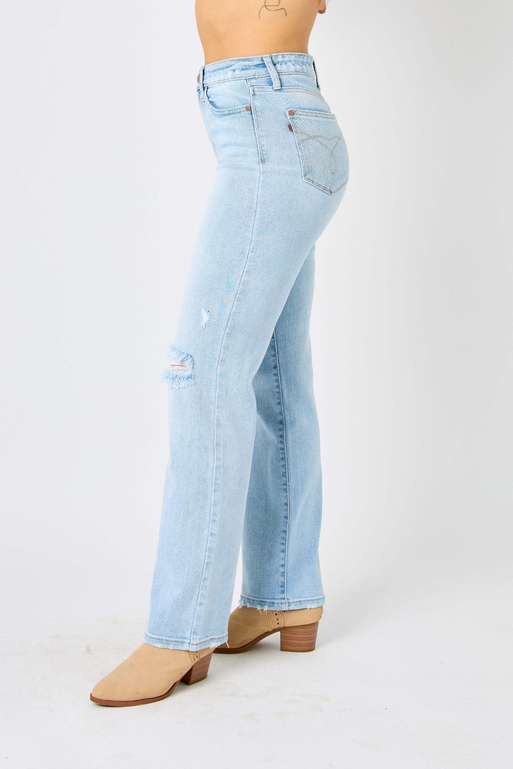 High Waist Distressed Straight Jeans | Jeans - CHANELIA