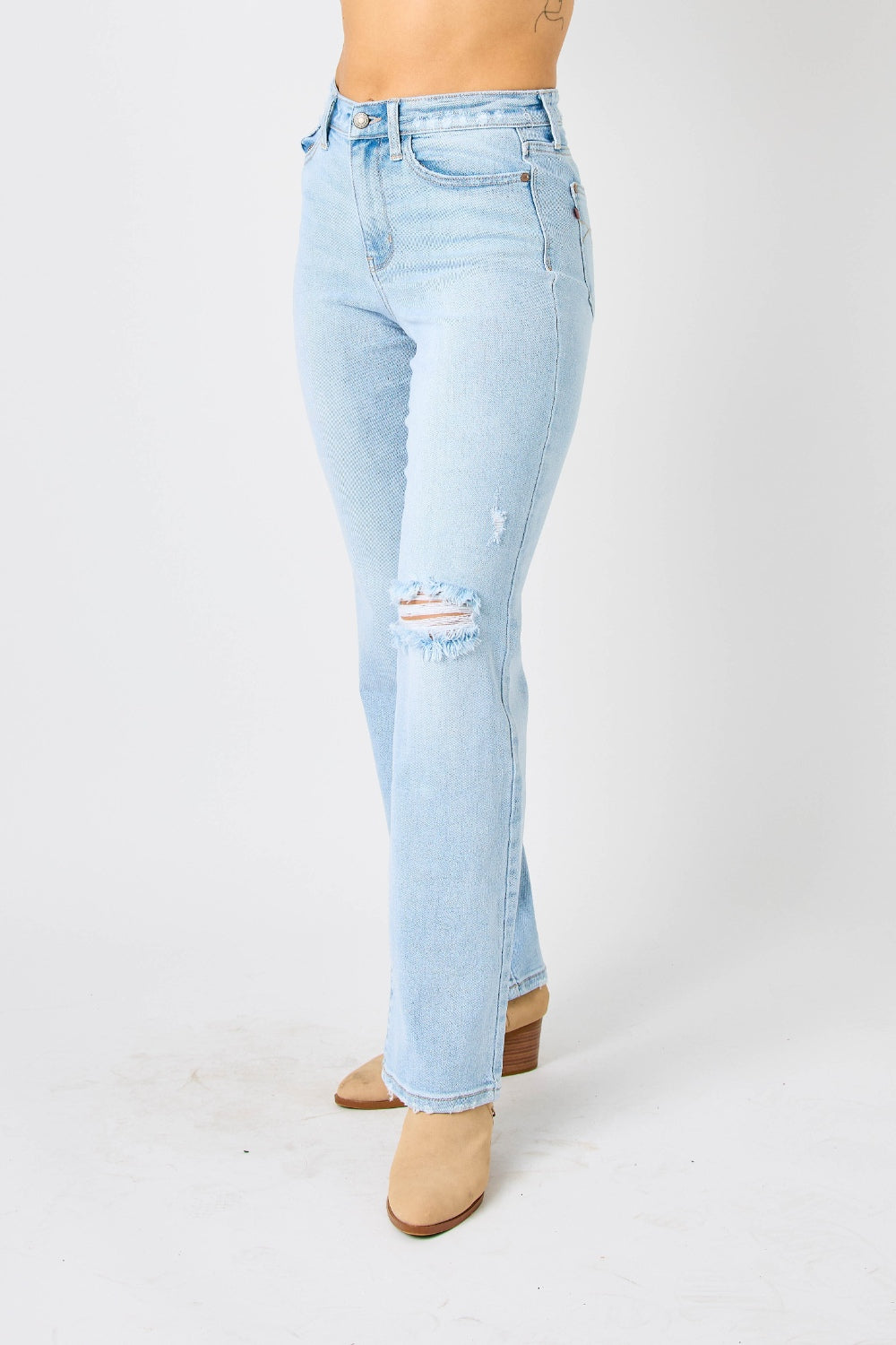 High Waist Distressed Straight Jeans | Jeans - CHANELIA