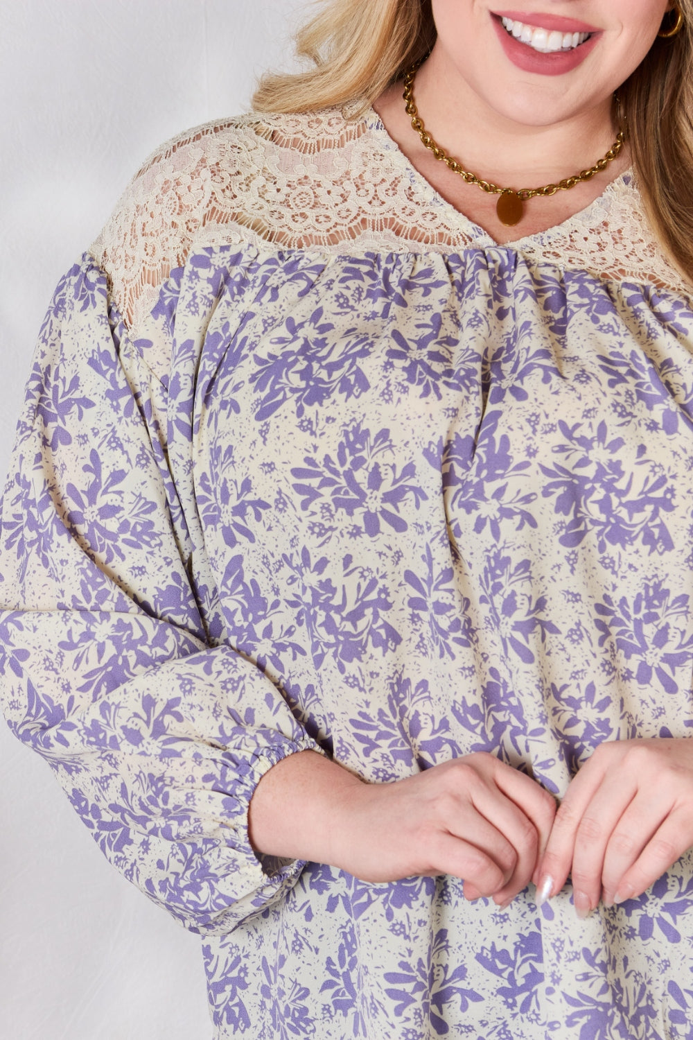 Full Size Lace Detail Printed Blouse | Blouse - CHANELIA