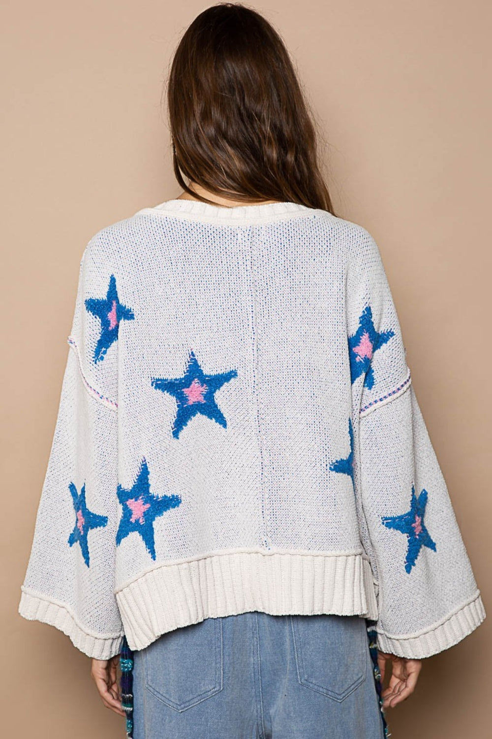 Long Sleeve Star Patch Sweater back view