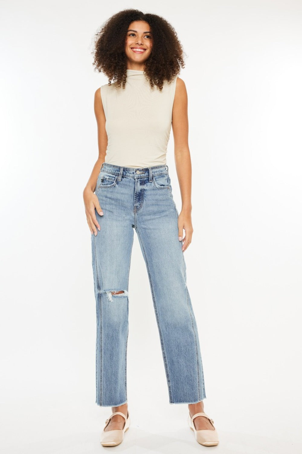 Skyline distressed straight jeans front view