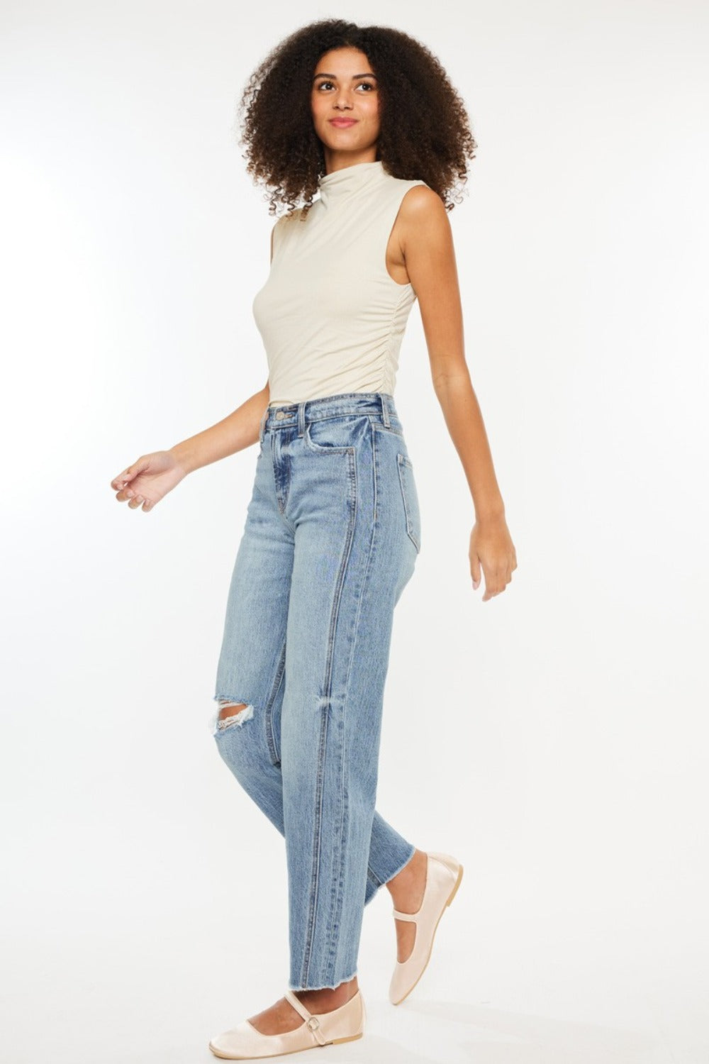 Skyline distressed straight jeans side view