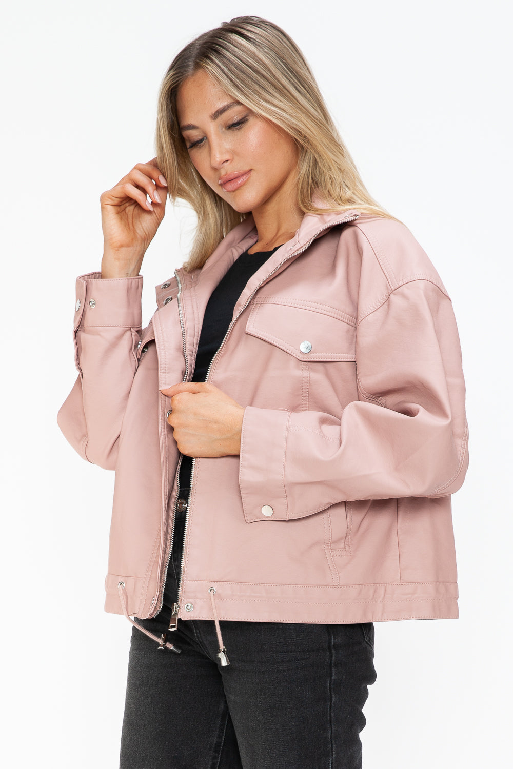 Pink Urban Luxe Statement Jacket, adjusting collar