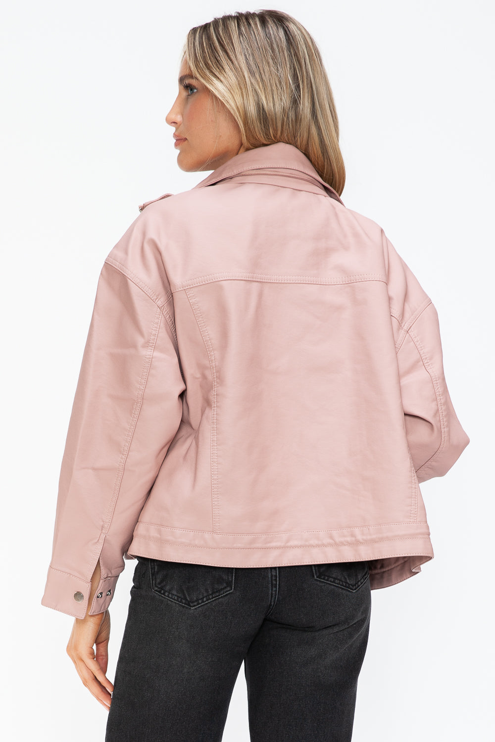Pink Urban Luxe Statement Jacket, back view with collar