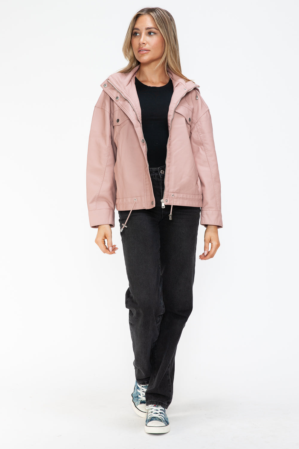 Pink Urban Luxe Statement Jacket, walking pose