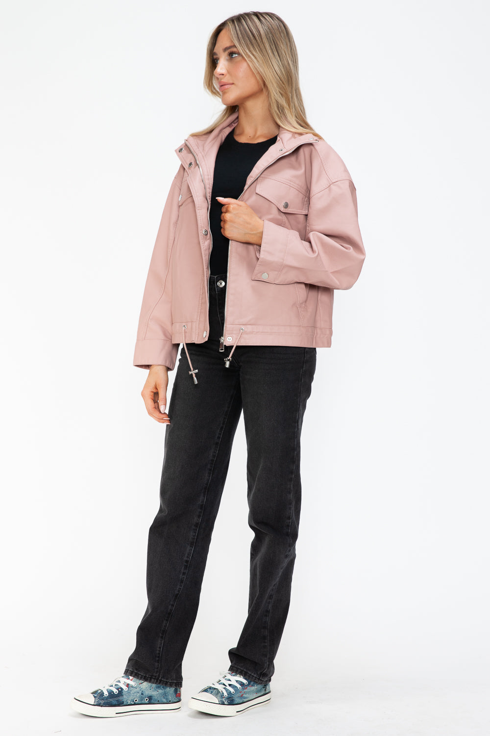 Pink Urban Luxe Statement Jacket, full body view