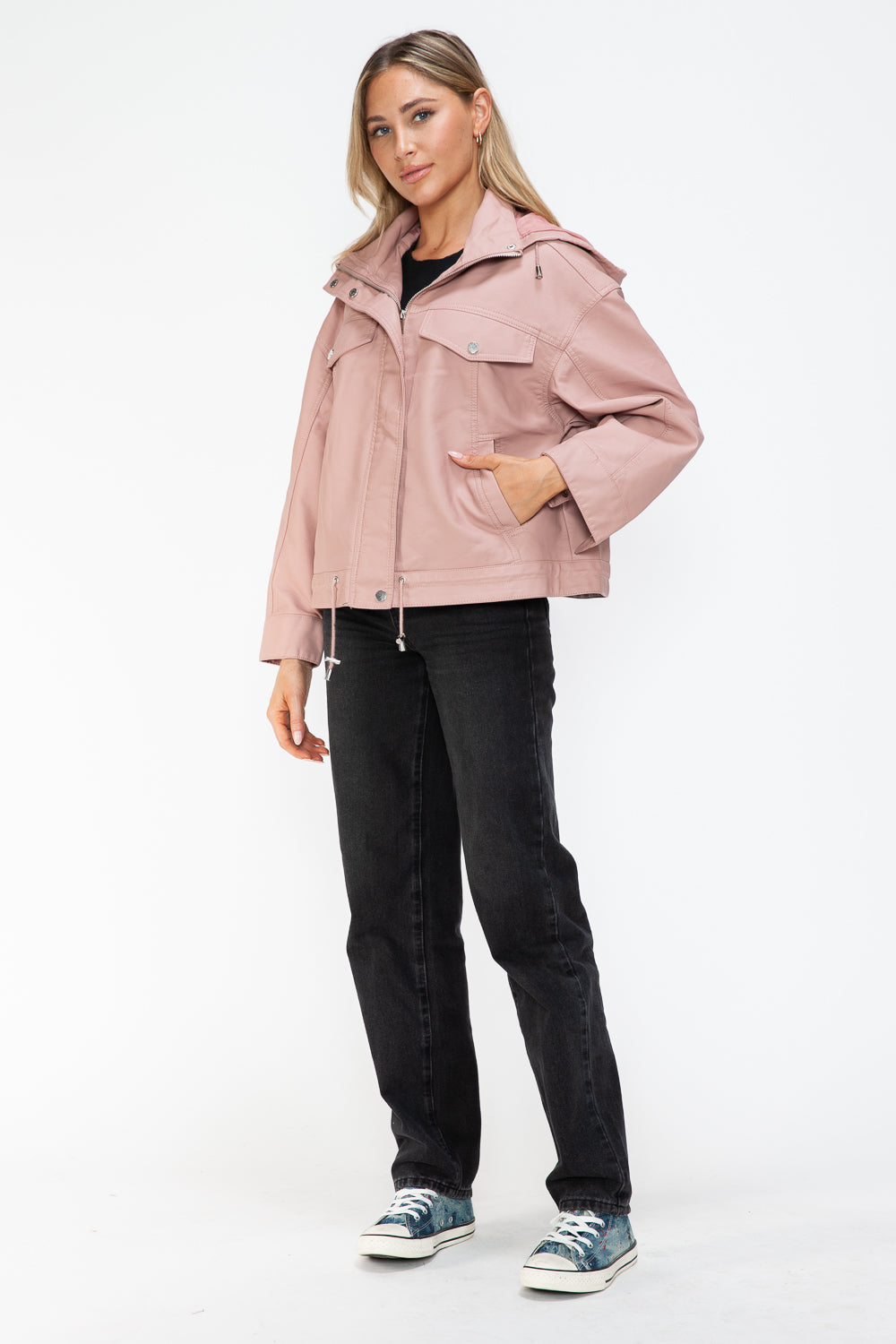 Pink Urban Luxe Statement Jacket, standing pose