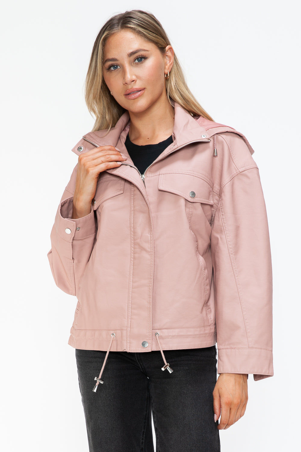 Pink Urban Luxe Statement Jacket, front view with zipper