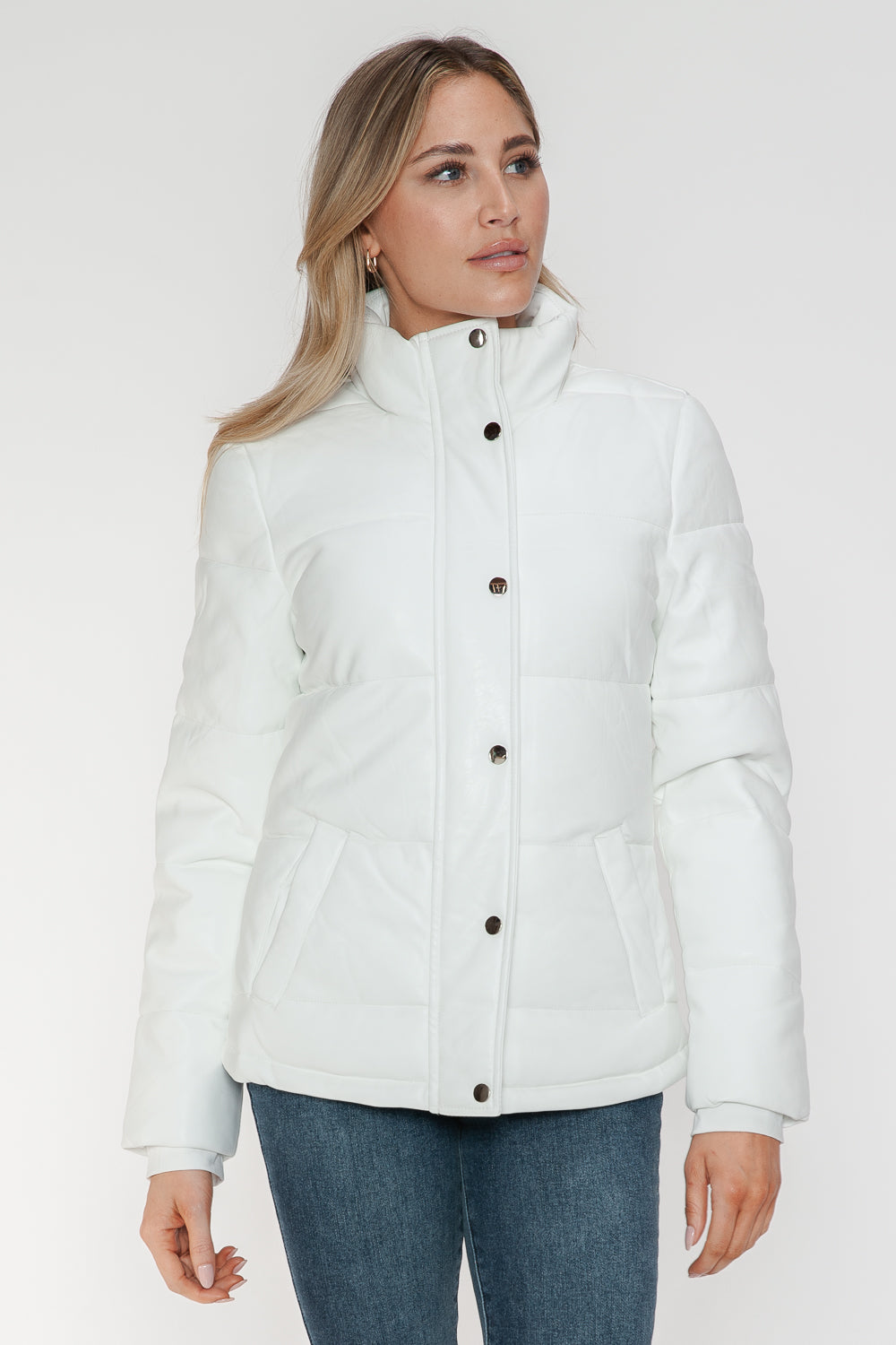 White Velours Éclat Jacket with funnel neck, front view