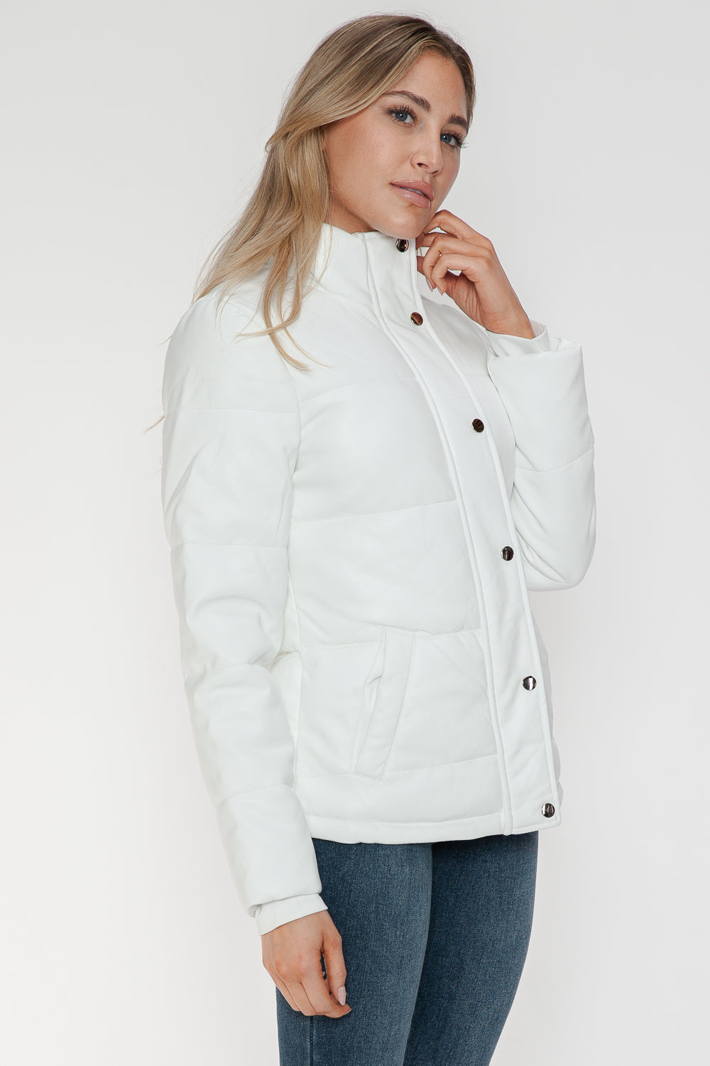 White Velours Éclat Jacket buttoned up, side view