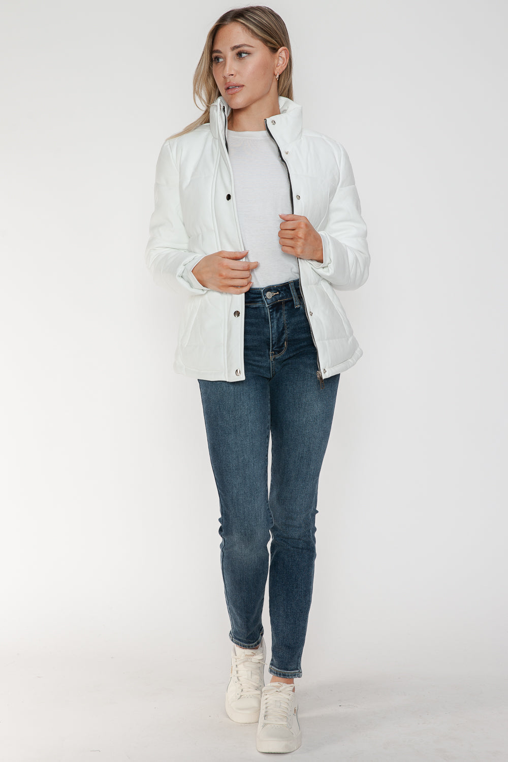 White Velours Éclat Jacket unbuttoned, casual full body view