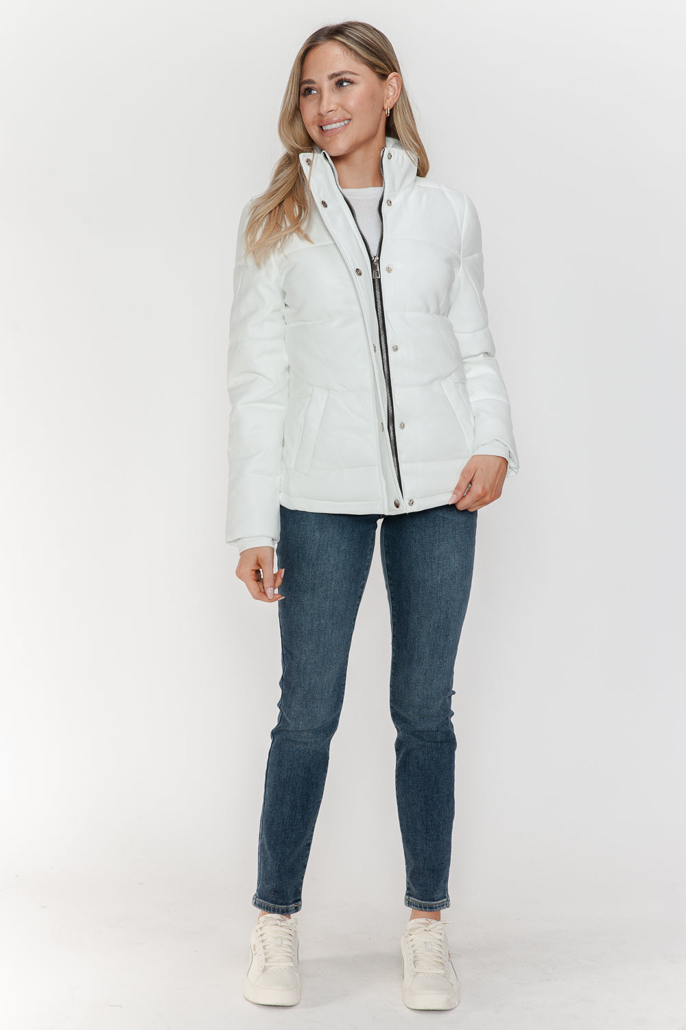 White Velours Éclat Jacket unbuttoned, full body view