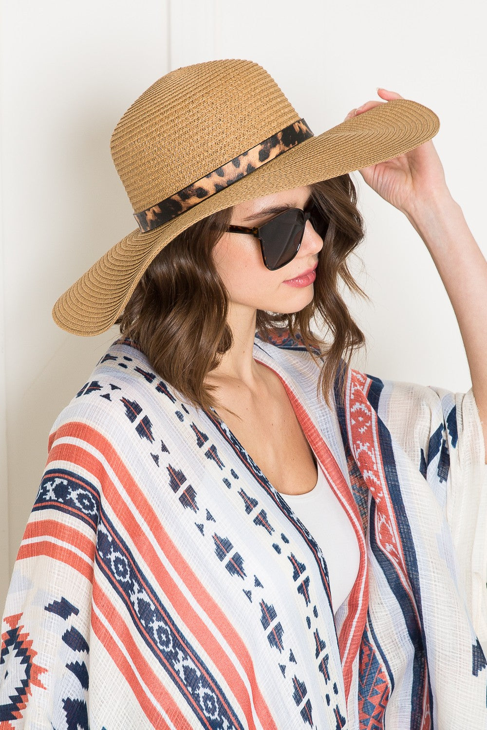 Justin Taylor Printed Belt Sunhat in Beige | Sunhats - CHANELIA
