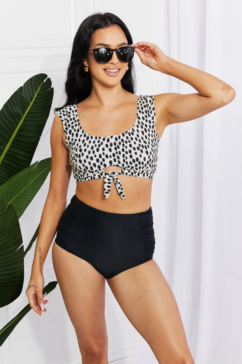 Sanibel: Crop Swim Top and Ruched Bottoms Set in Black