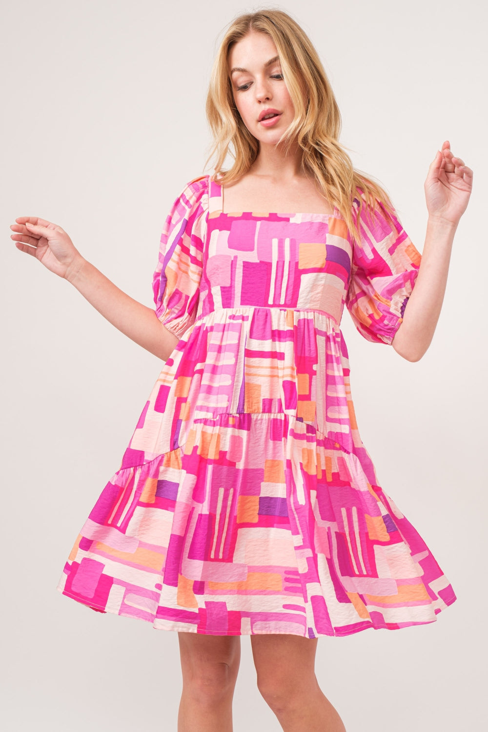 Color Block Puff Sleeve Dress | Dress - CHANELIA