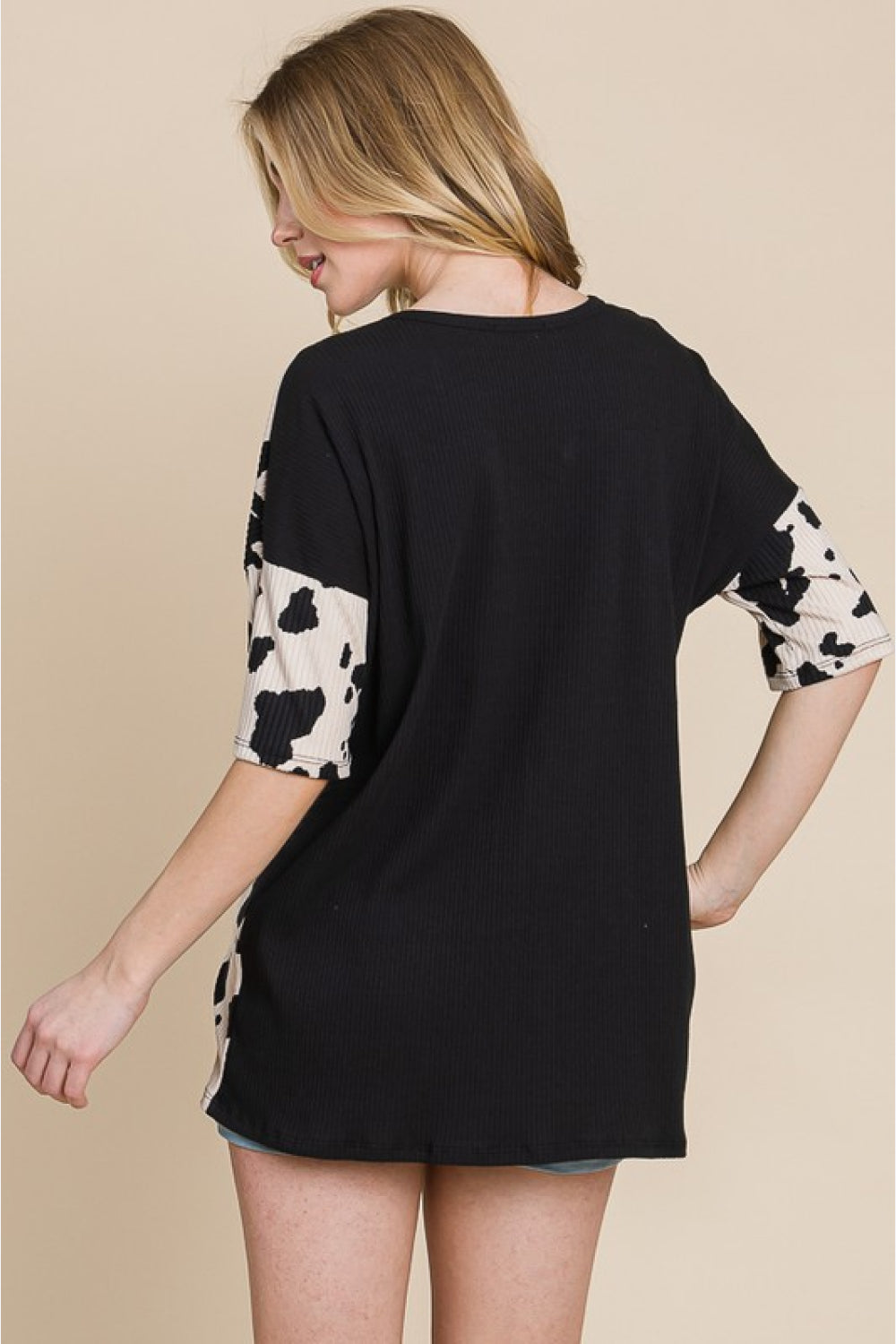BOMBOM Rodeo Love Ribbed Animal Contrast Tee | - CHANELIA