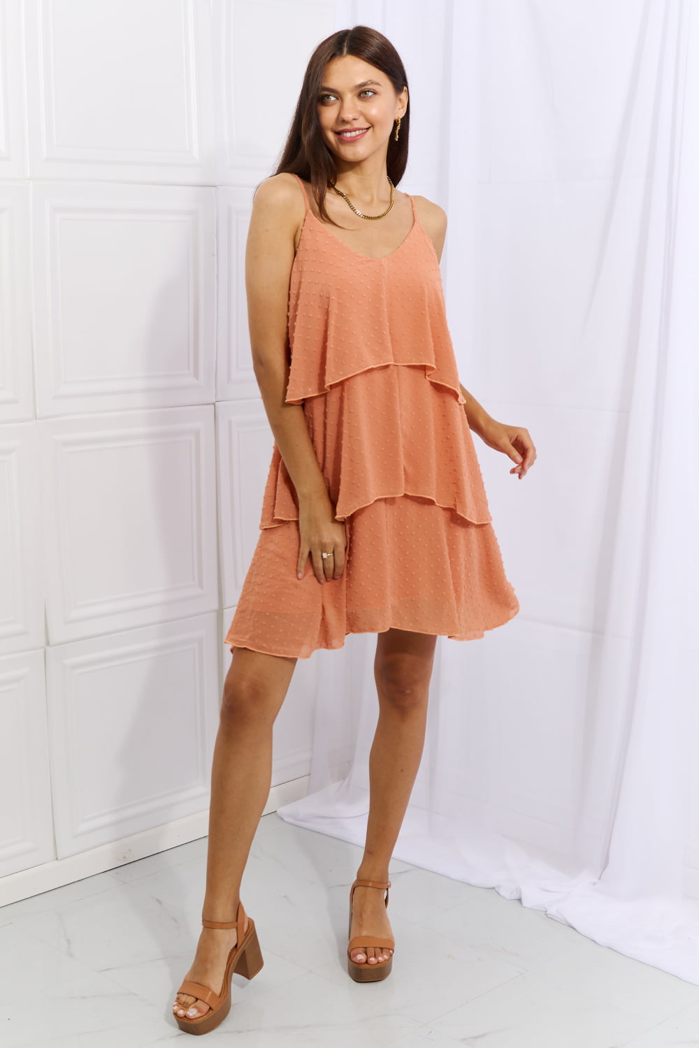 Culture Code By The River Full Size Cascade Ruffle Style Cami Dress in Sherbet | Dress - CHANELIA