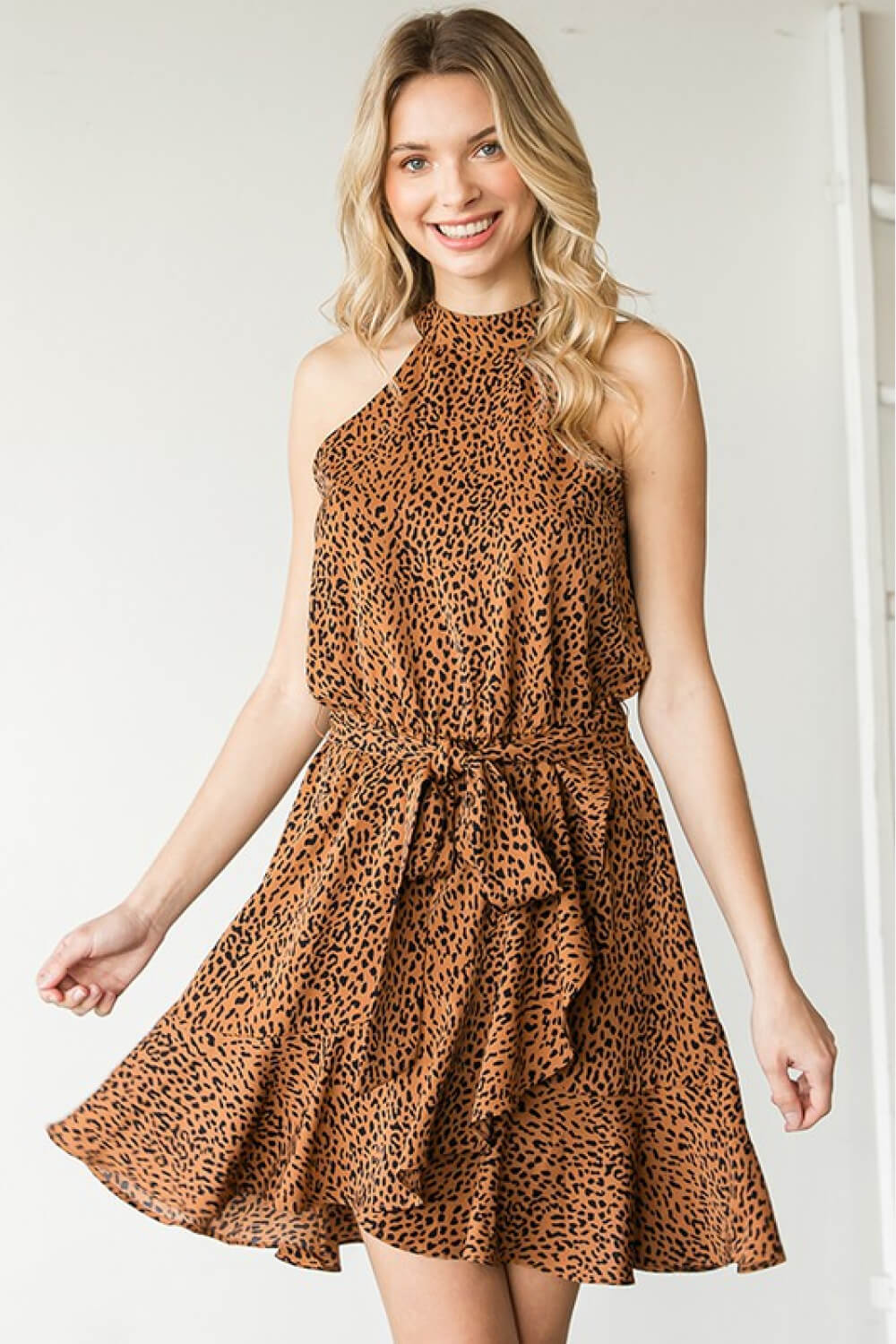 First Love Full Size Leopard Belted Sleeveless Dress | Dresses - CHANELIA