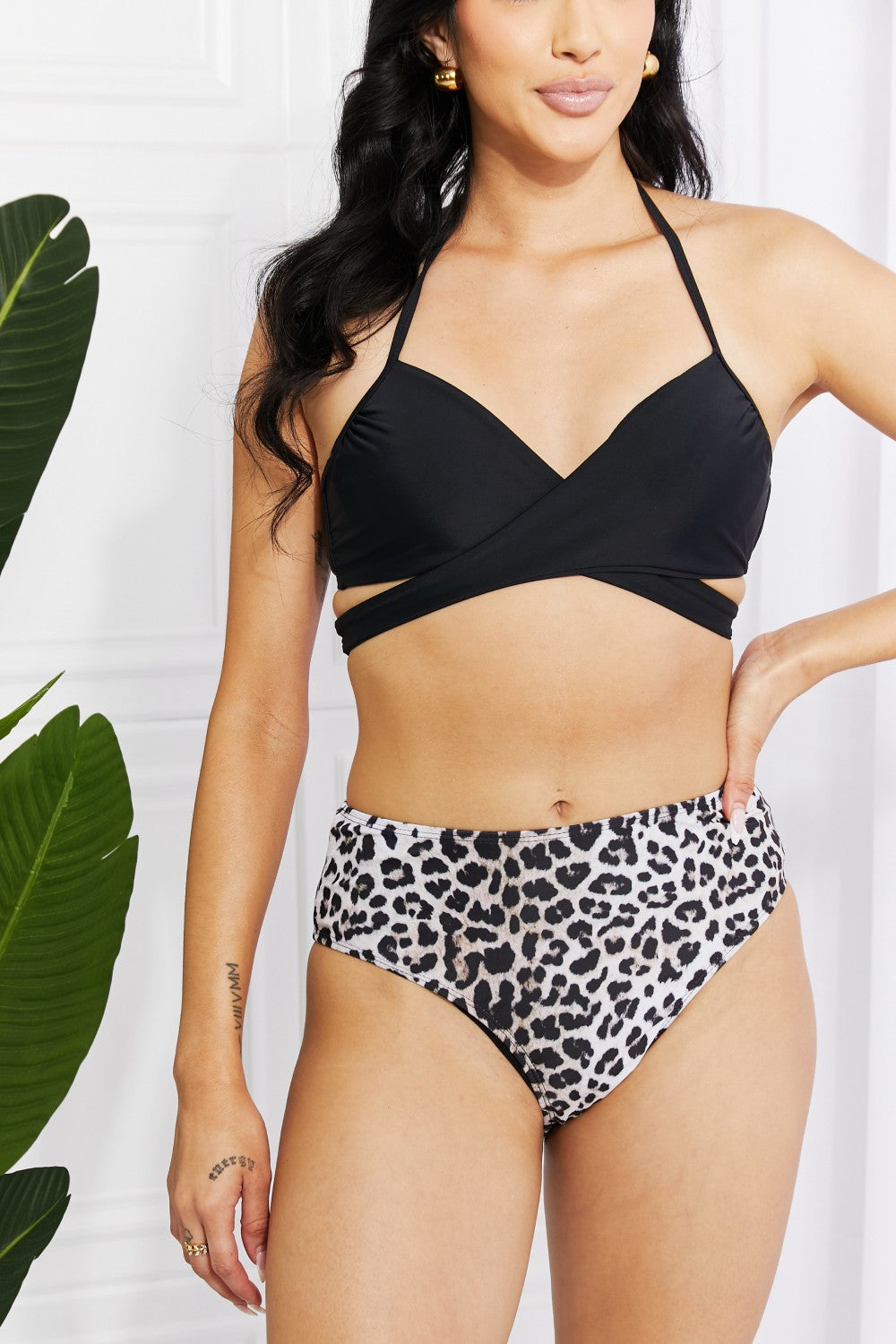 Marina West Swim Summer Splash Halter Bikini Set in Black | - CHANELIA