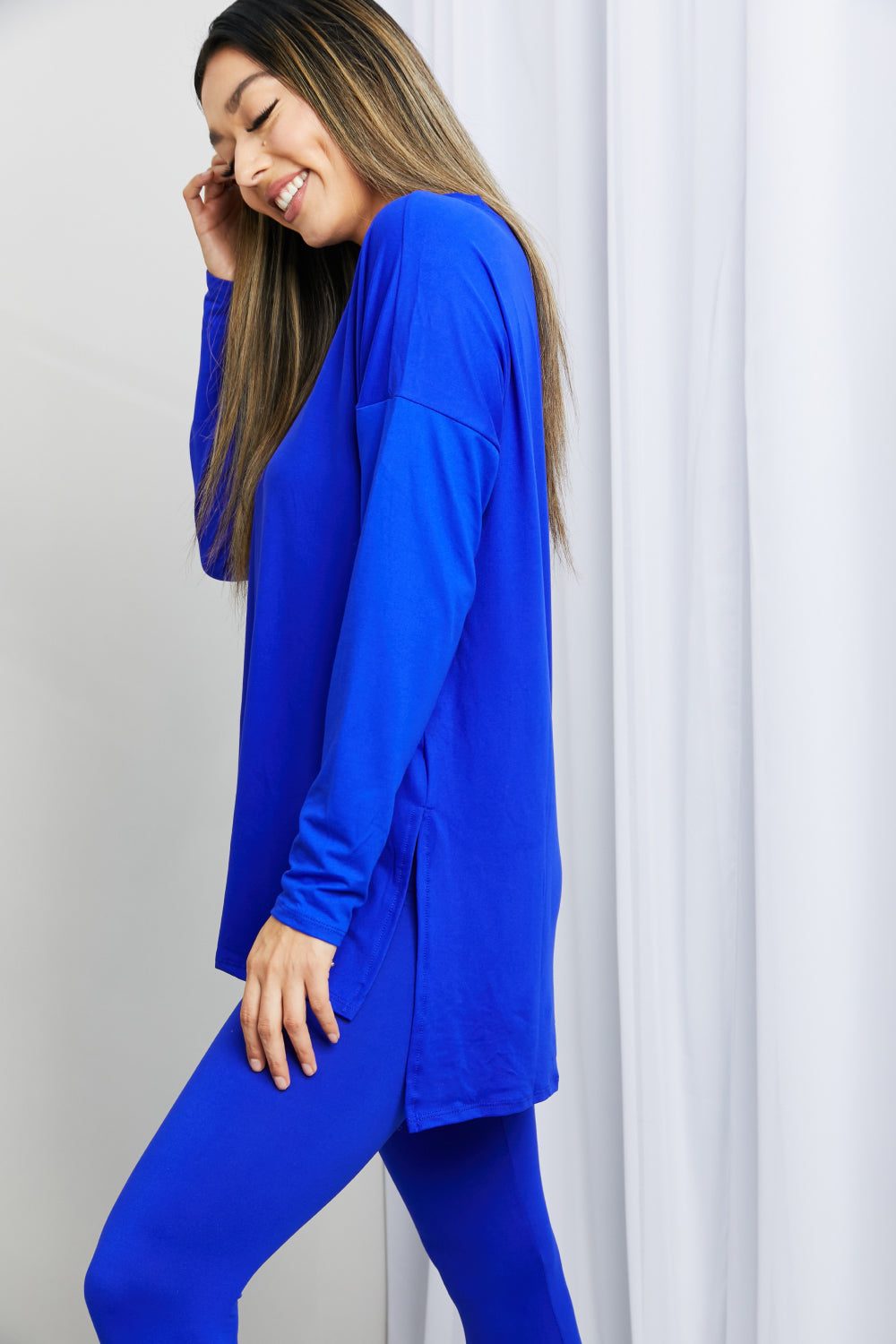 Zenana Ready to Relax Full Size Brushed Microfiber Loungewear Set in Bright Blue | - CHANELIA