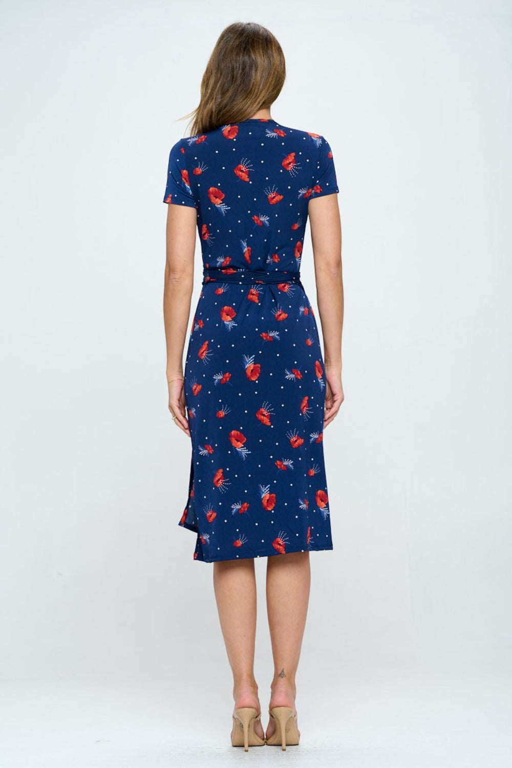 Floral Tie Front Surplice Short Sleeve Dress | Dress - CHANELIA