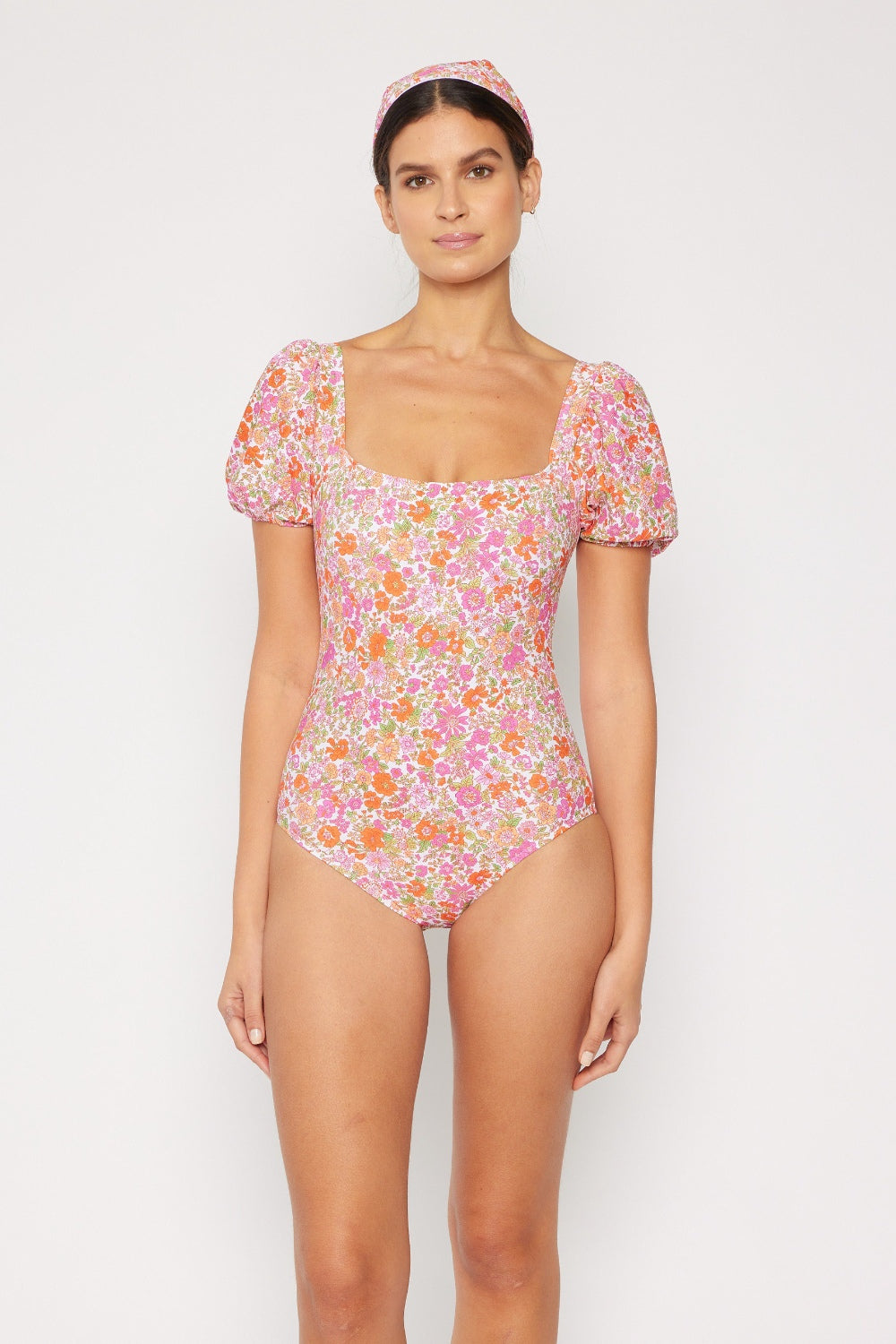 Floral Puff Sleeve One-Piece | One-Piece Swimwear - CHANELIA