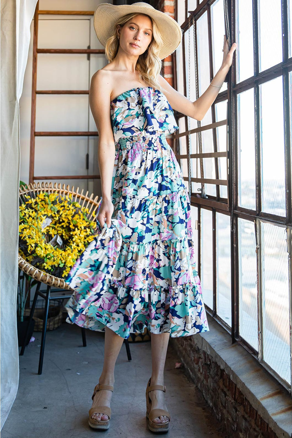 Ruffled Floral Midi Dress | Dress - CHANELIA