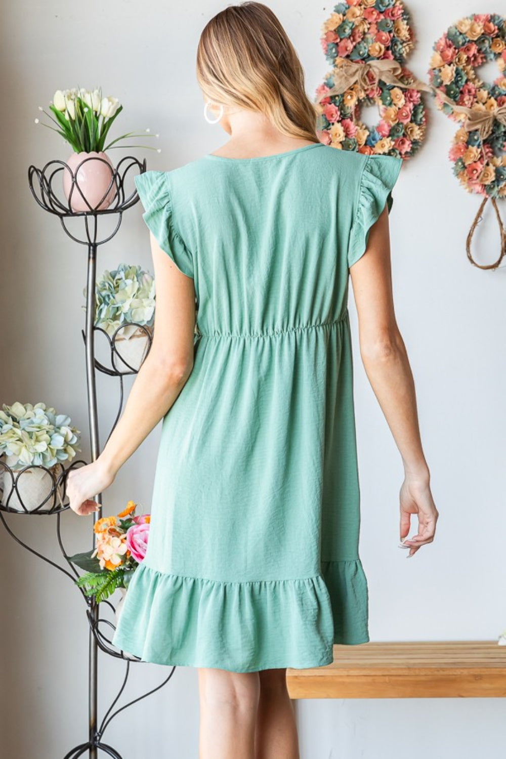 Short Sleeve V Neck Ruffled Hem Dress | Dress - CHANELIA