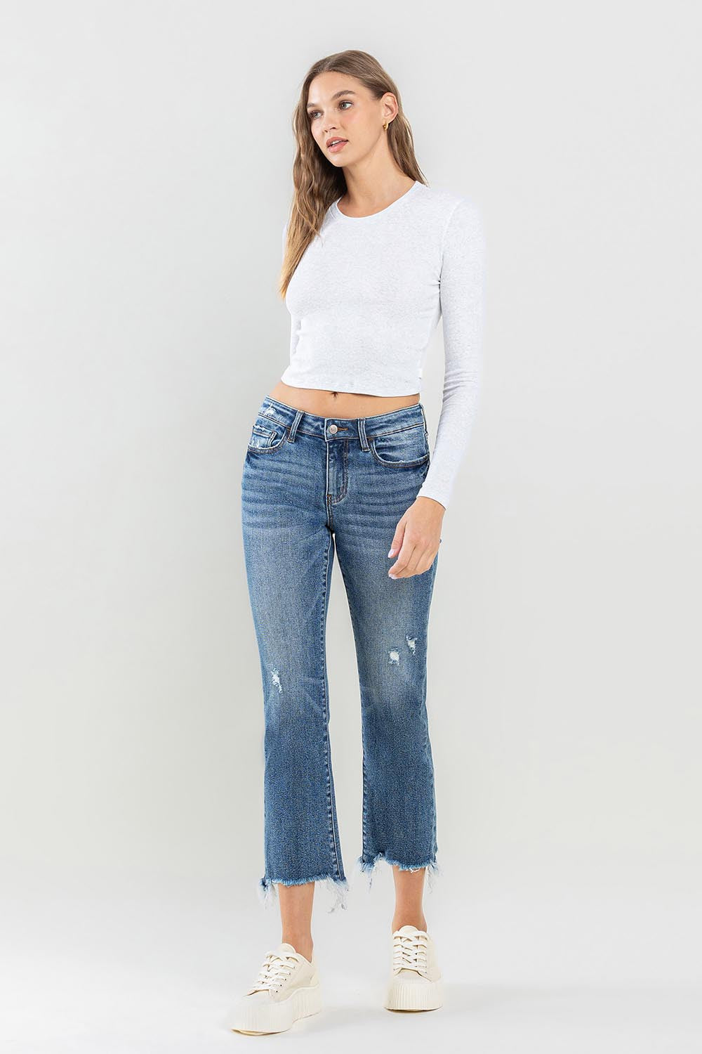 Mid Rise Frayed Hem Jeans | Jeans - CHANELIA