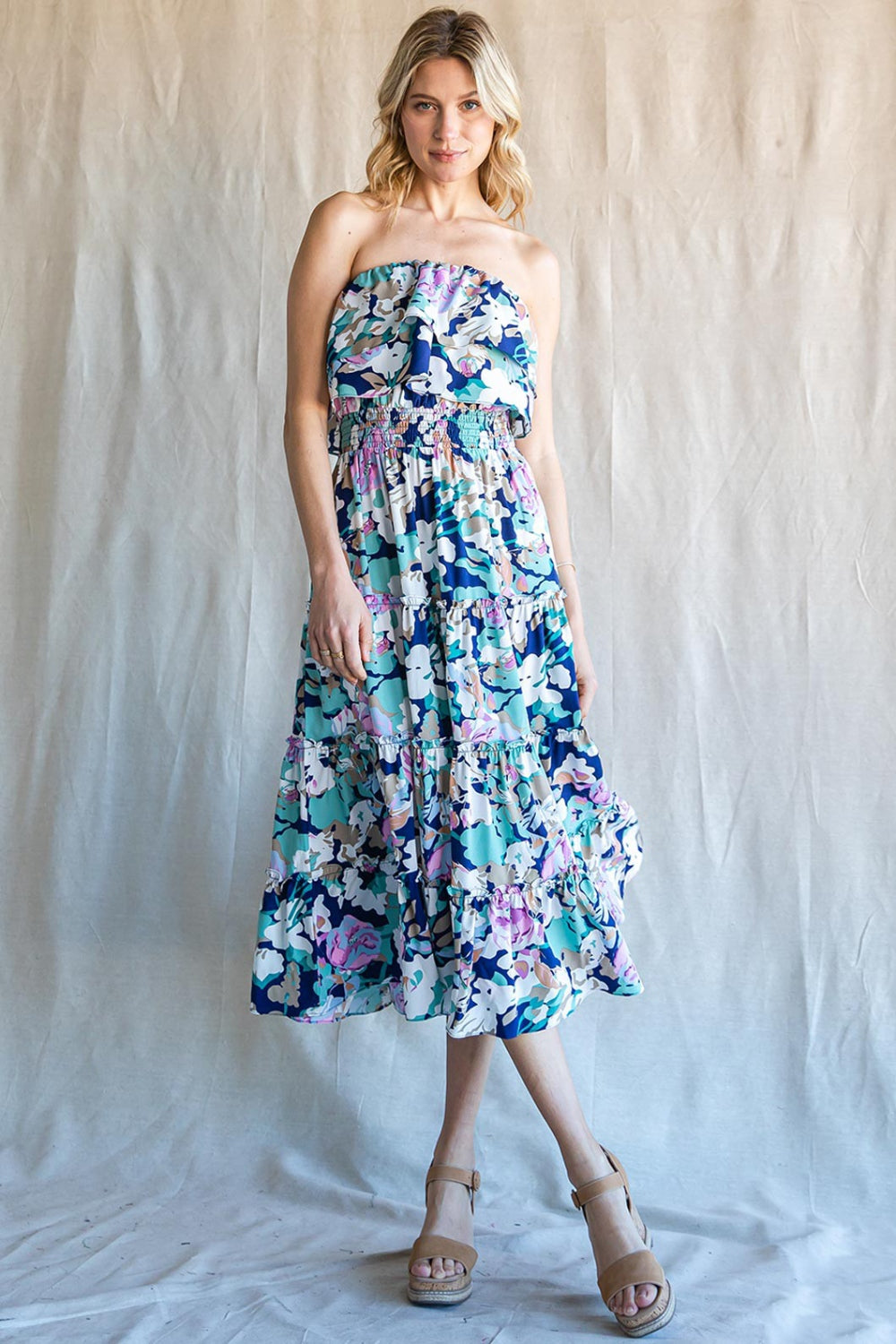 Ruffled Floral Midi Dress | Dress - CHANELIA