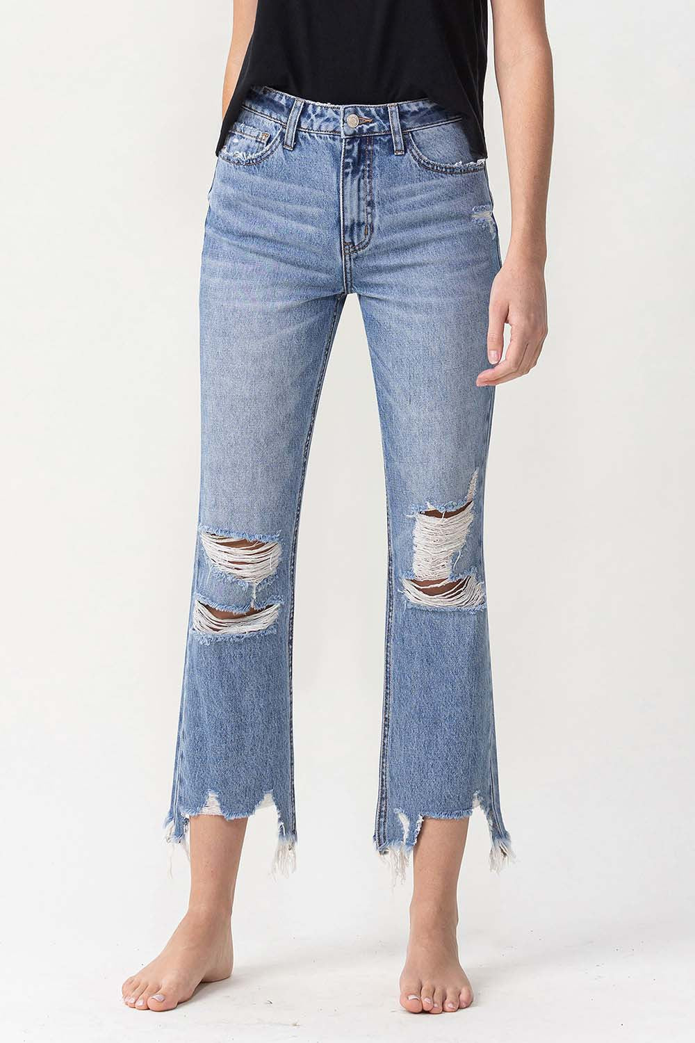 High Rise Distressed Straight Jeans | Jeans - CHANELIA