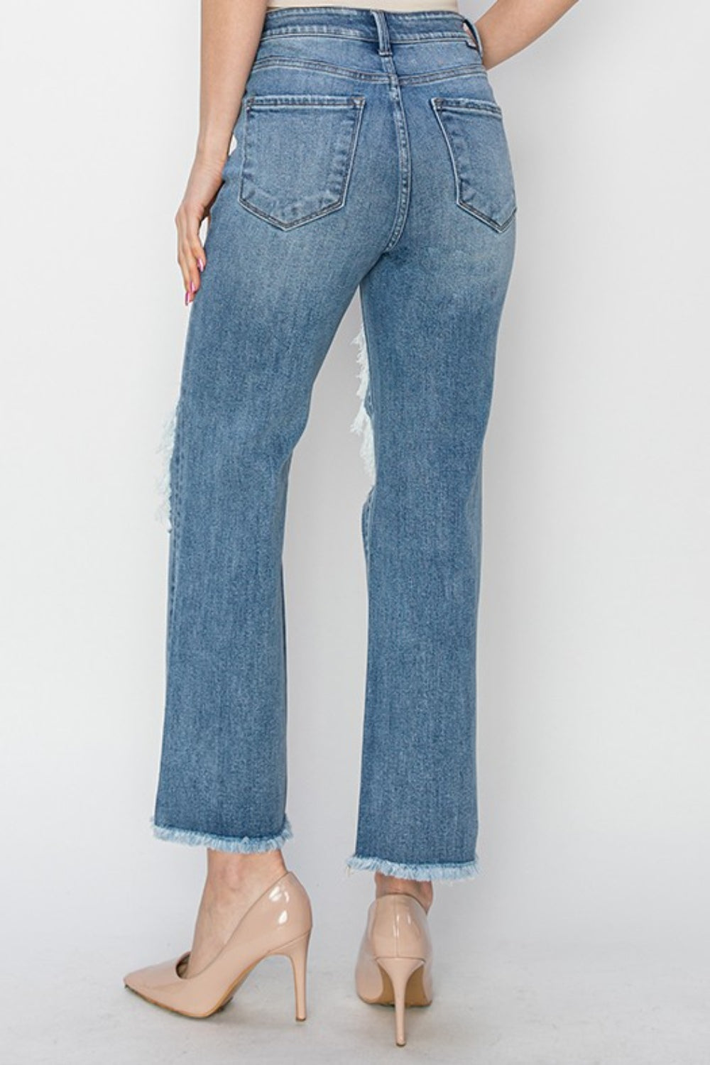 High Rise Distressed Crop Straight Jeans | Jeans - CHANELIA