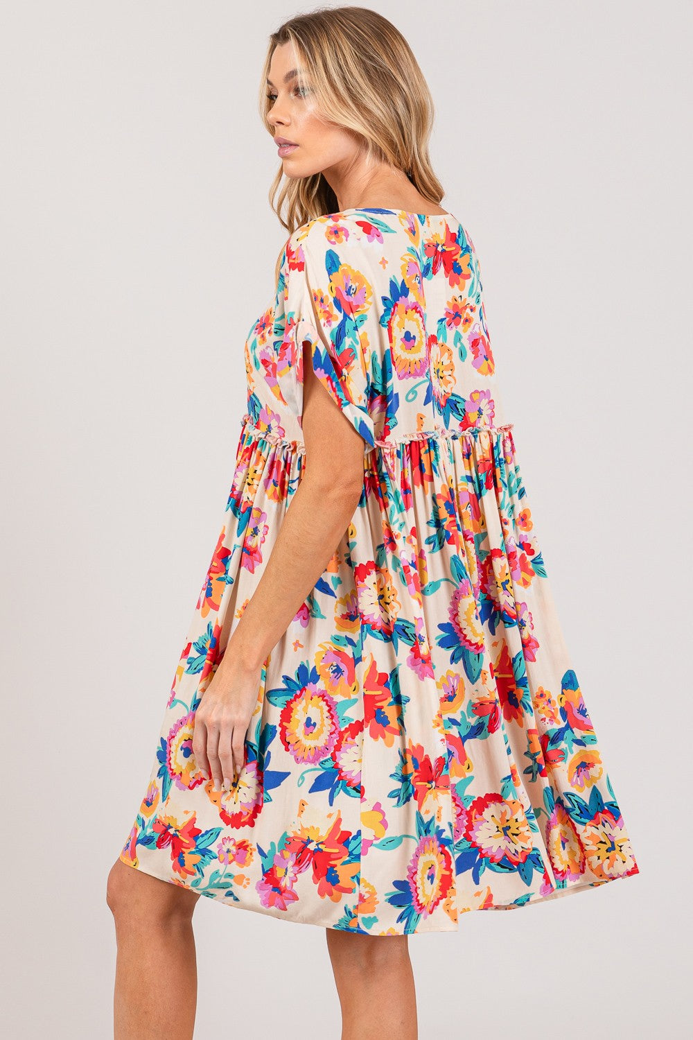 Floral Button-Down Short Sleeve Dress | Dress - CHANELIA