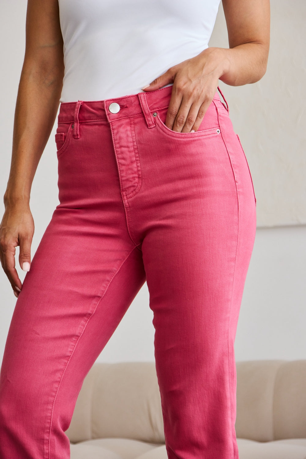 RFM Crop Dylan Full Size Tummy Control High Waist Raw Hem Jeans | Jeans - CHANELIA
