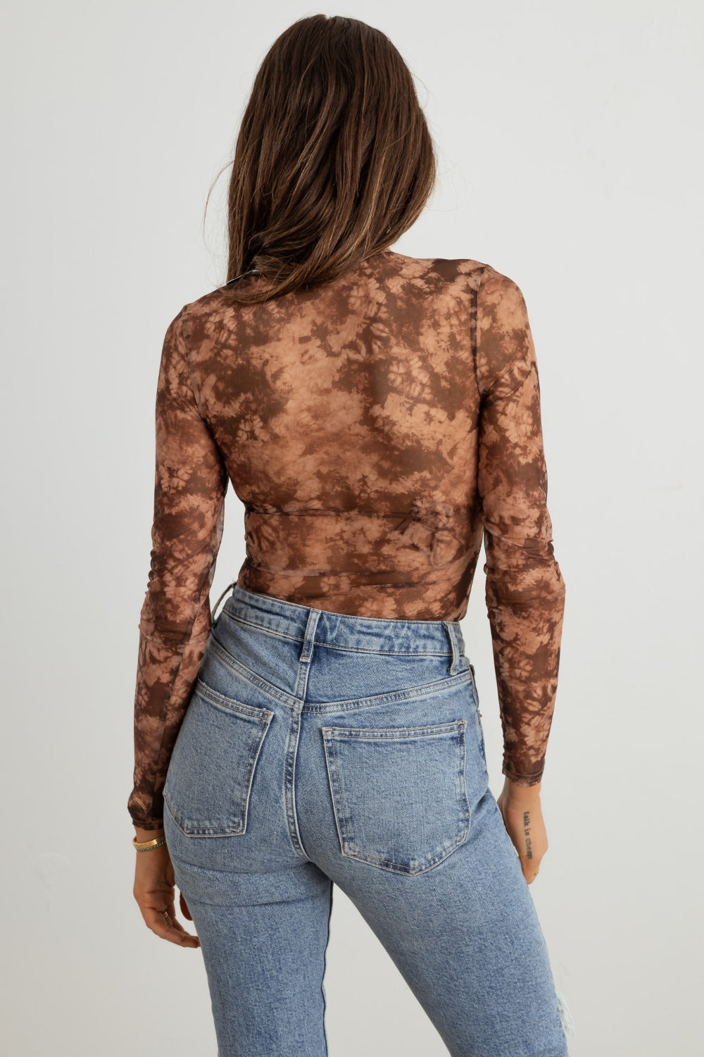 Abstract Mesh Lace-Up Long Sleeve Bodysuit | Bodysuit - CHANELIA