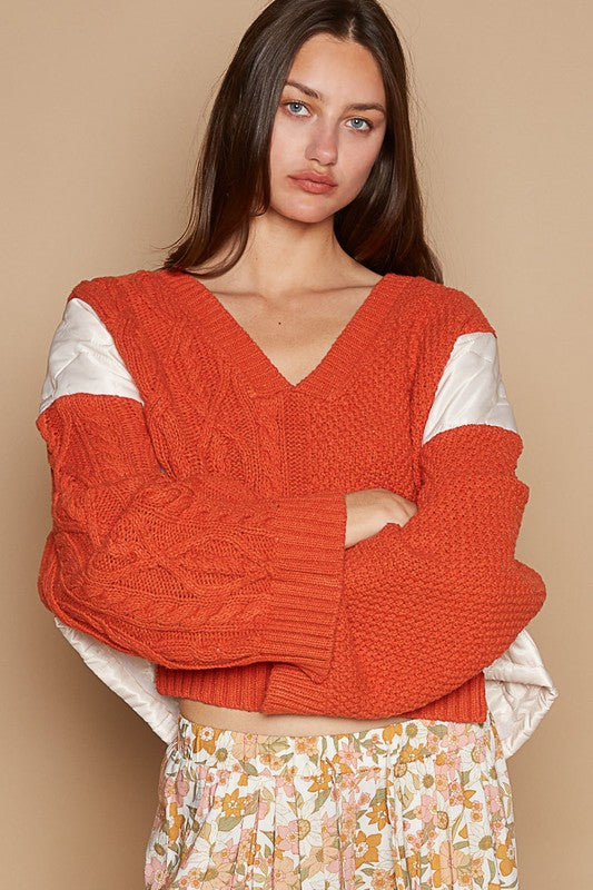 Front view of Autumnal Elegance Knit Top on model