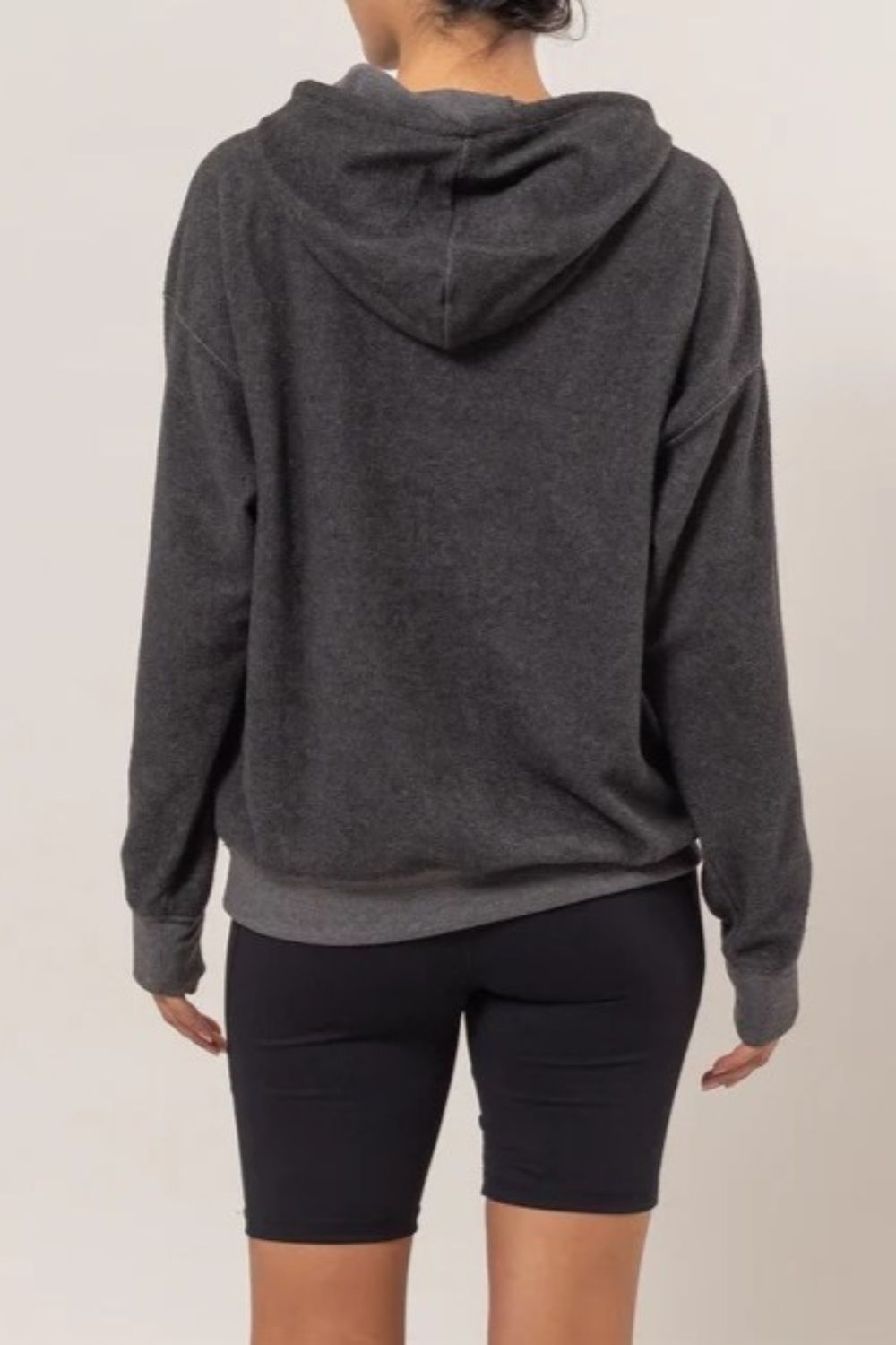 Brushed Luxe Kangaroo Hoodie in dark grey, back view