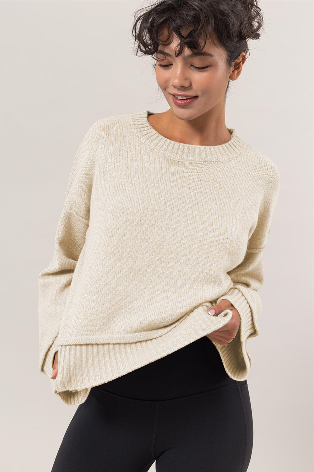 Cream ribbed sweater best sale