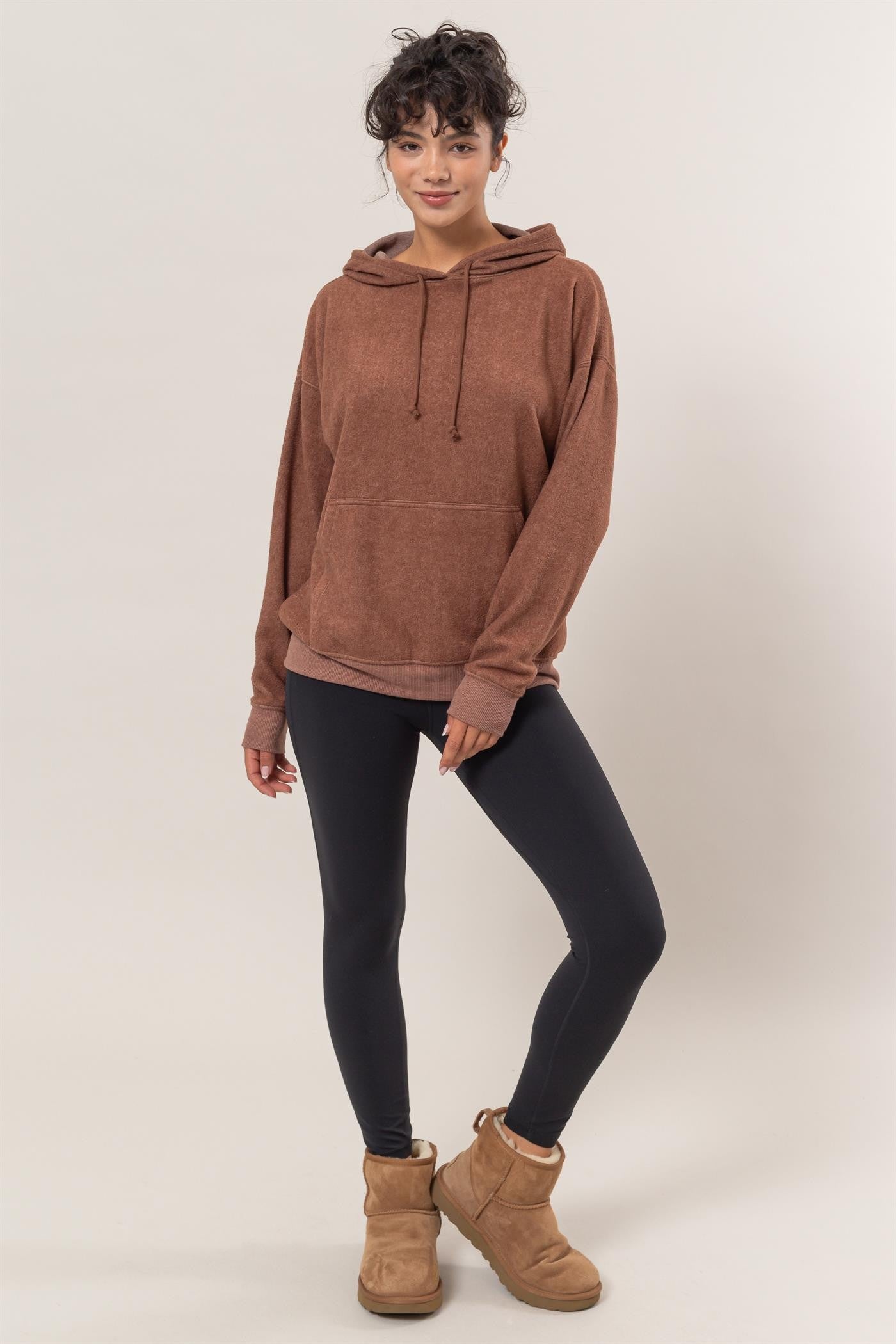 Château Brume Hoodie in chestnut, full outfit view