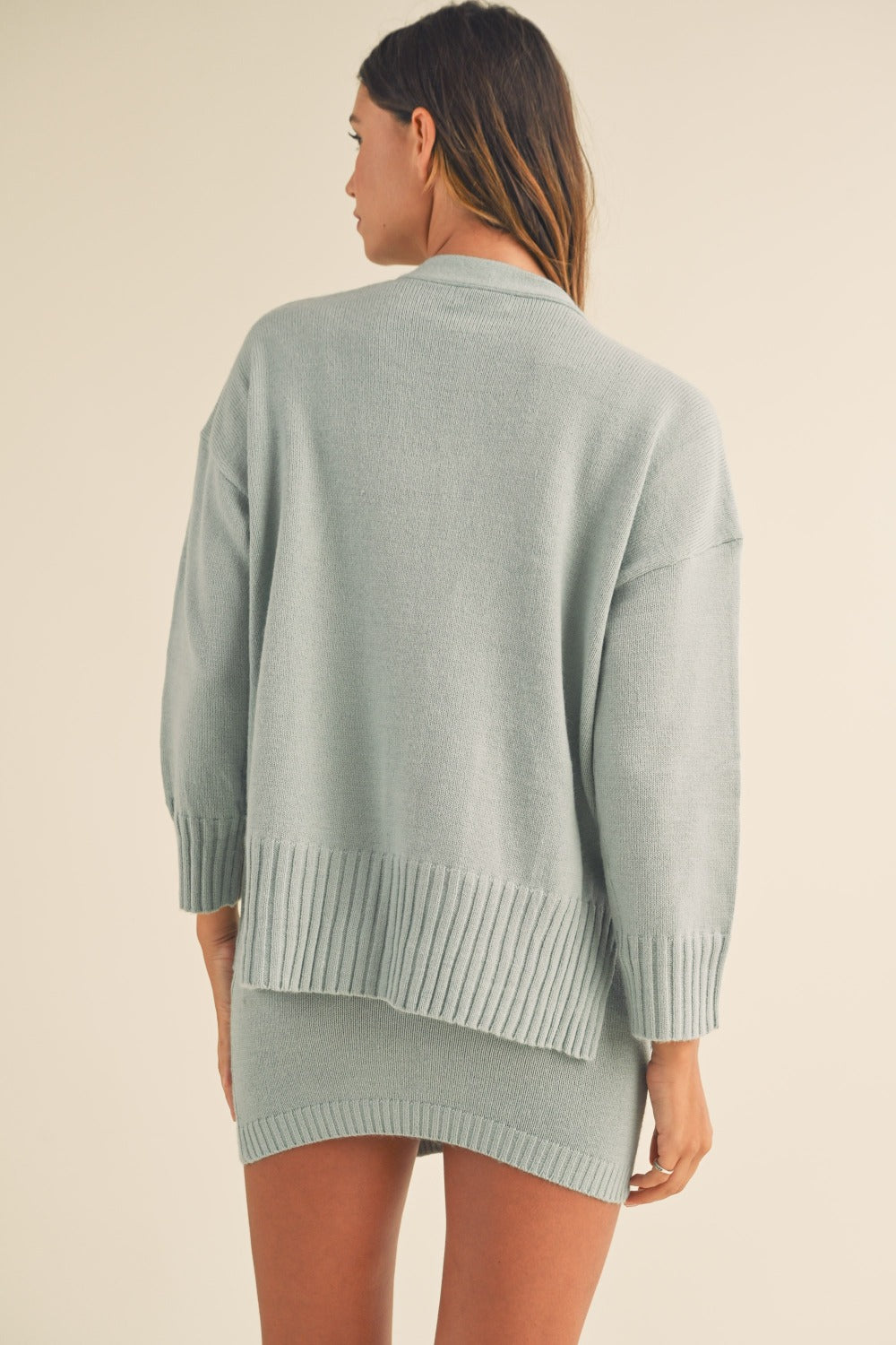 Chic Trio Sweater Set in blue, back view