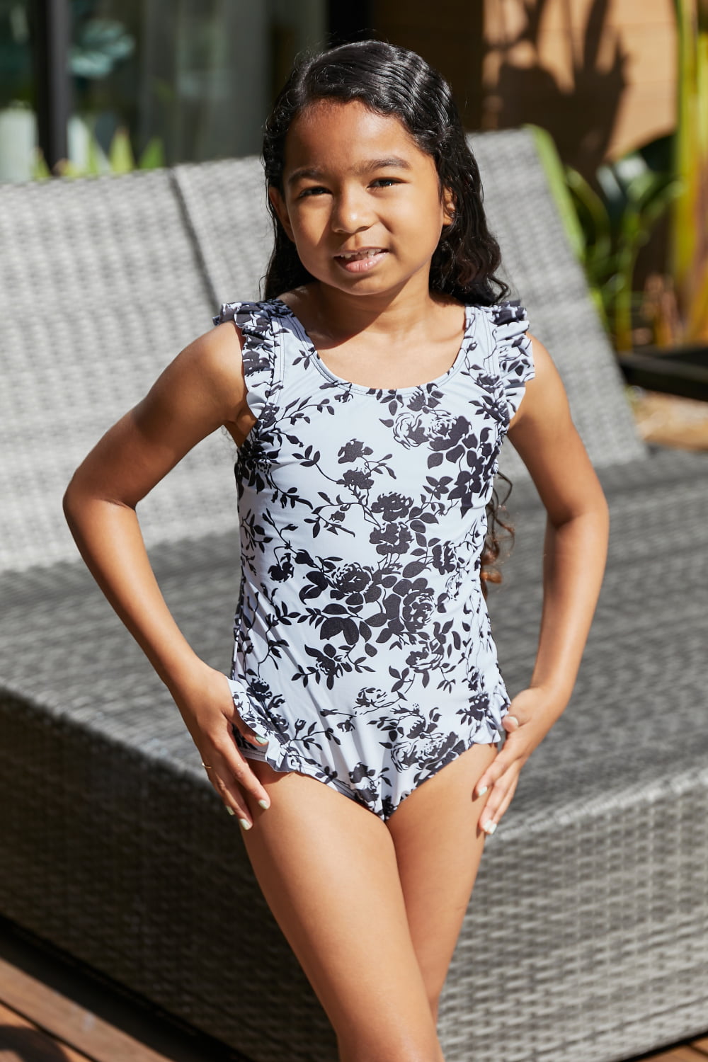 Kids Floral V Neck Dress with Pockets Marina West Swim