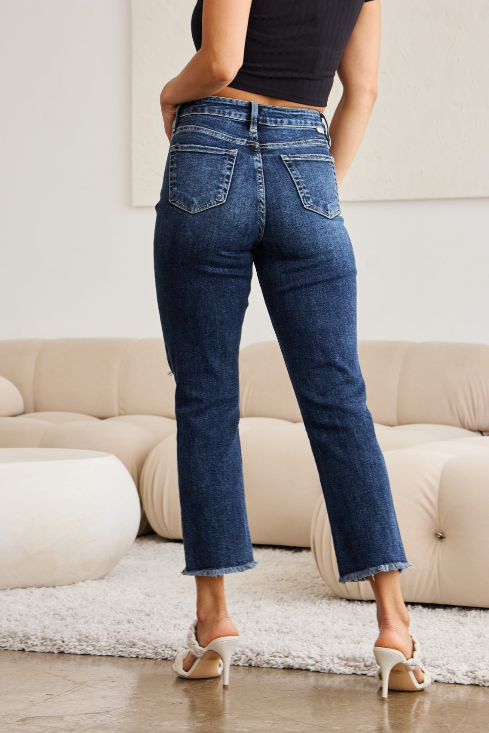 Crop Dylan: Tummy Control Distressed High Waist Raw Hem Jeans | Jeans - CHANELIA