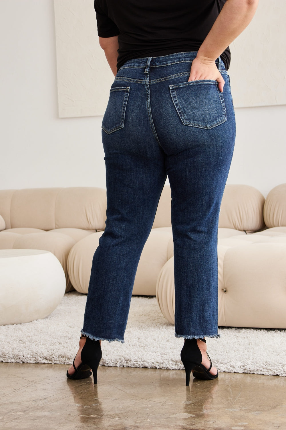 Crop Dylan: Tummy Control Distressed High Waist Raw Hem Jeans | Jeans - CHANELIA