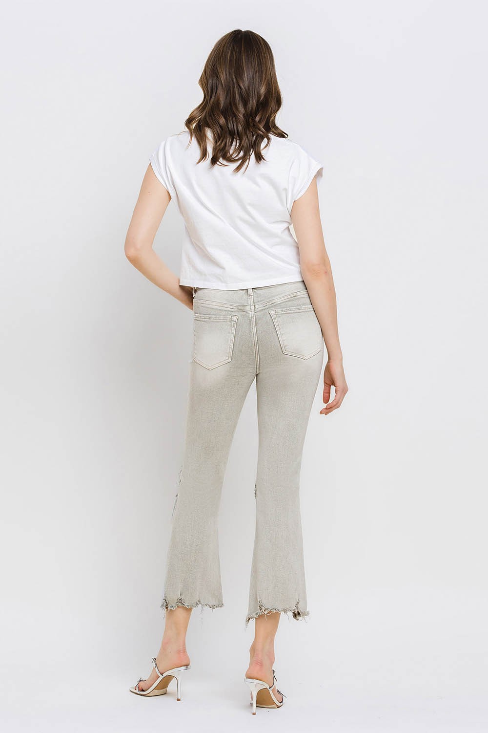 Distressed Raw Hem Cropped Flare Jeans | Jeans - CHANELIA